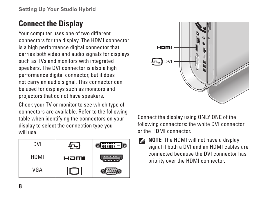 Connect the display | Dell Studio Hybrid D140G (Mid 2008) User Manual | Page 10 / 64