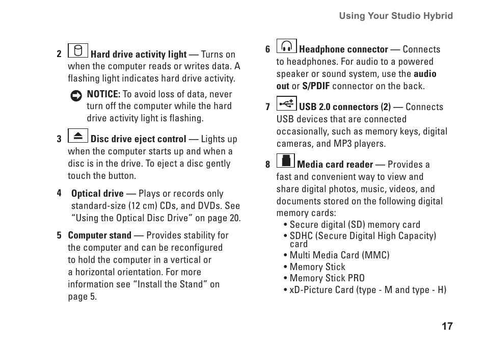 Dell Studio Hybrid D140G (Mid 2008) User Manual | Page 19 / 64