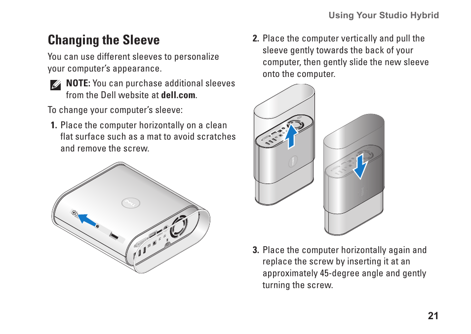 Changing the sleeve | Dell Studio Hybrid D140G (Mid 2008) User Manual | Page 23 / 64