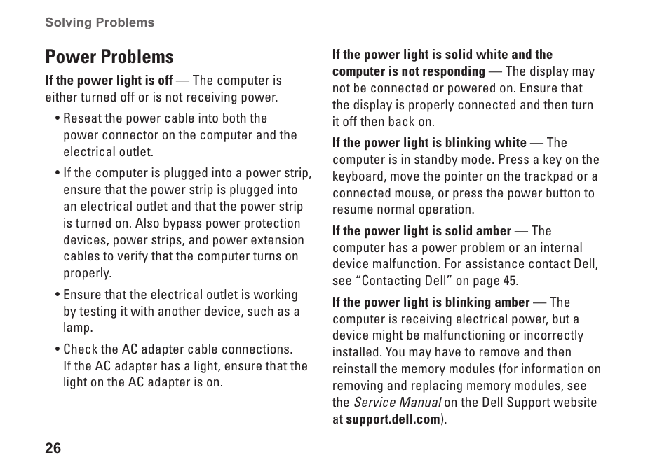 Power problems | Dell Studio Hybrid D140G (Mid 2008) User Manual | Page 28 / 64