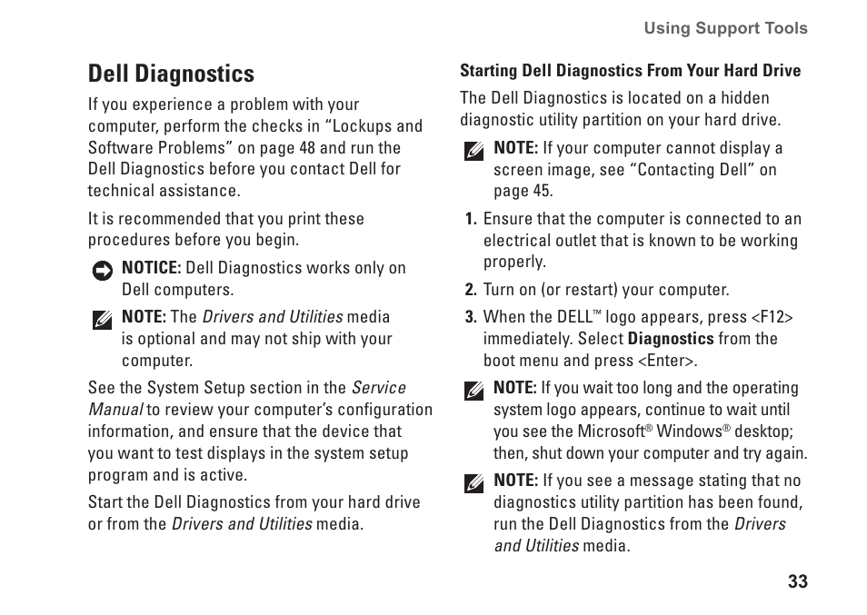 Dell diagnostics | Dell Studio Hybrid D140G (Mid 2008) User Manual | Page 35 / 64
