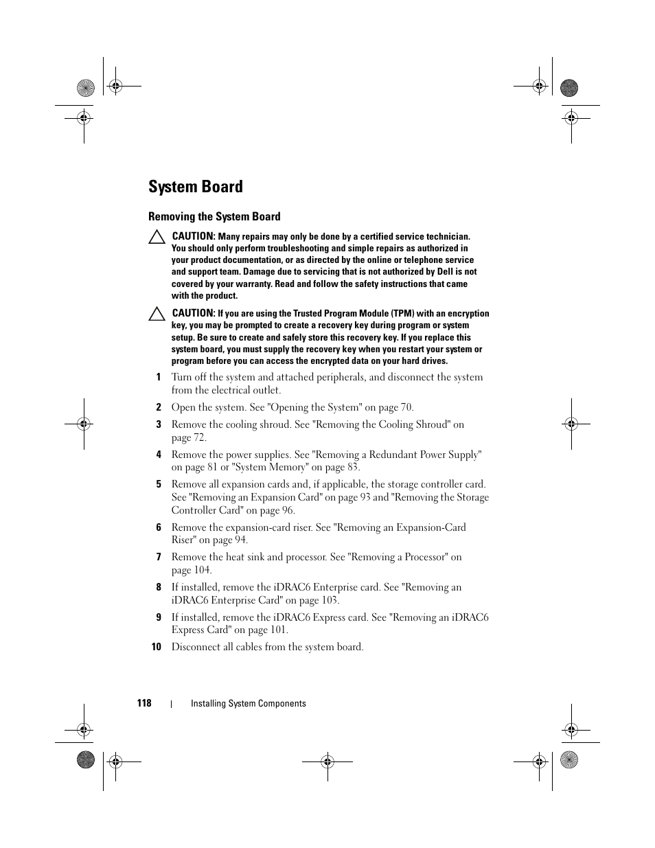 System board, Removing the system board, D (see "system | Dell DX6012S User Manual | Page 114 / 152