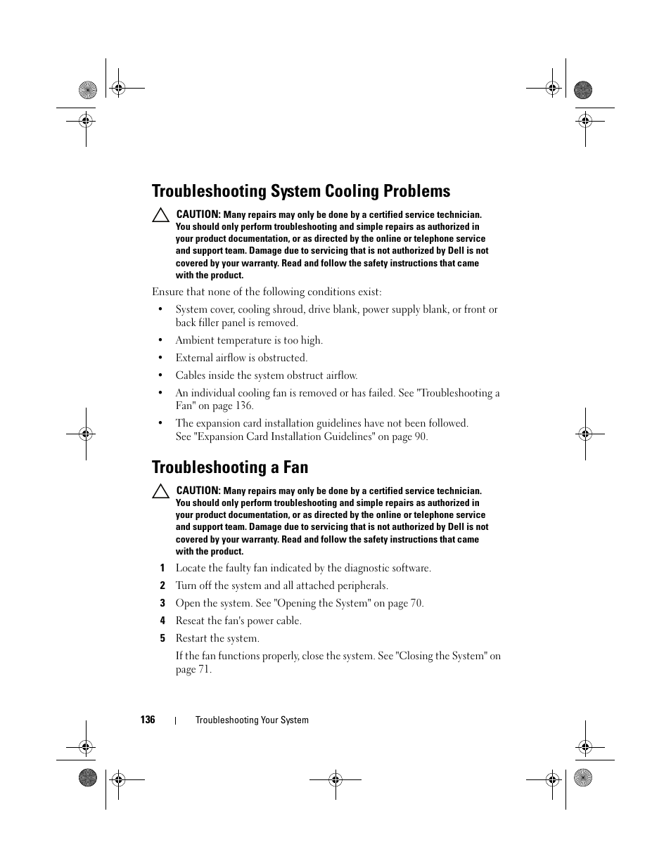 Troubleshooting system cooling problems, Troubleshooting a fan | Dell DX6012S User Manual | Page 126 / 152