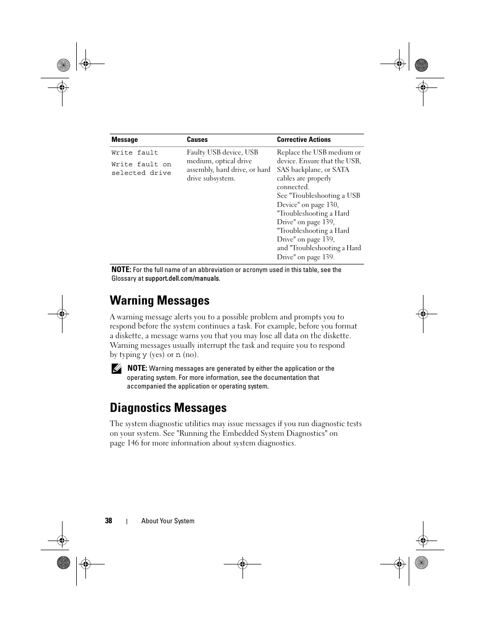 Warning messages, Diagnostics messages | Dell DX6012S User Manual | Page 38 / 152