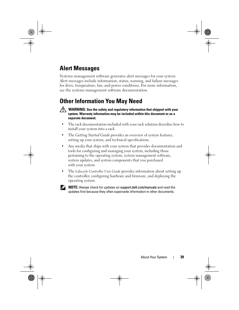 Alert messages, Other information you may need | Dell DX6012S User Manual | Page 39 / 152