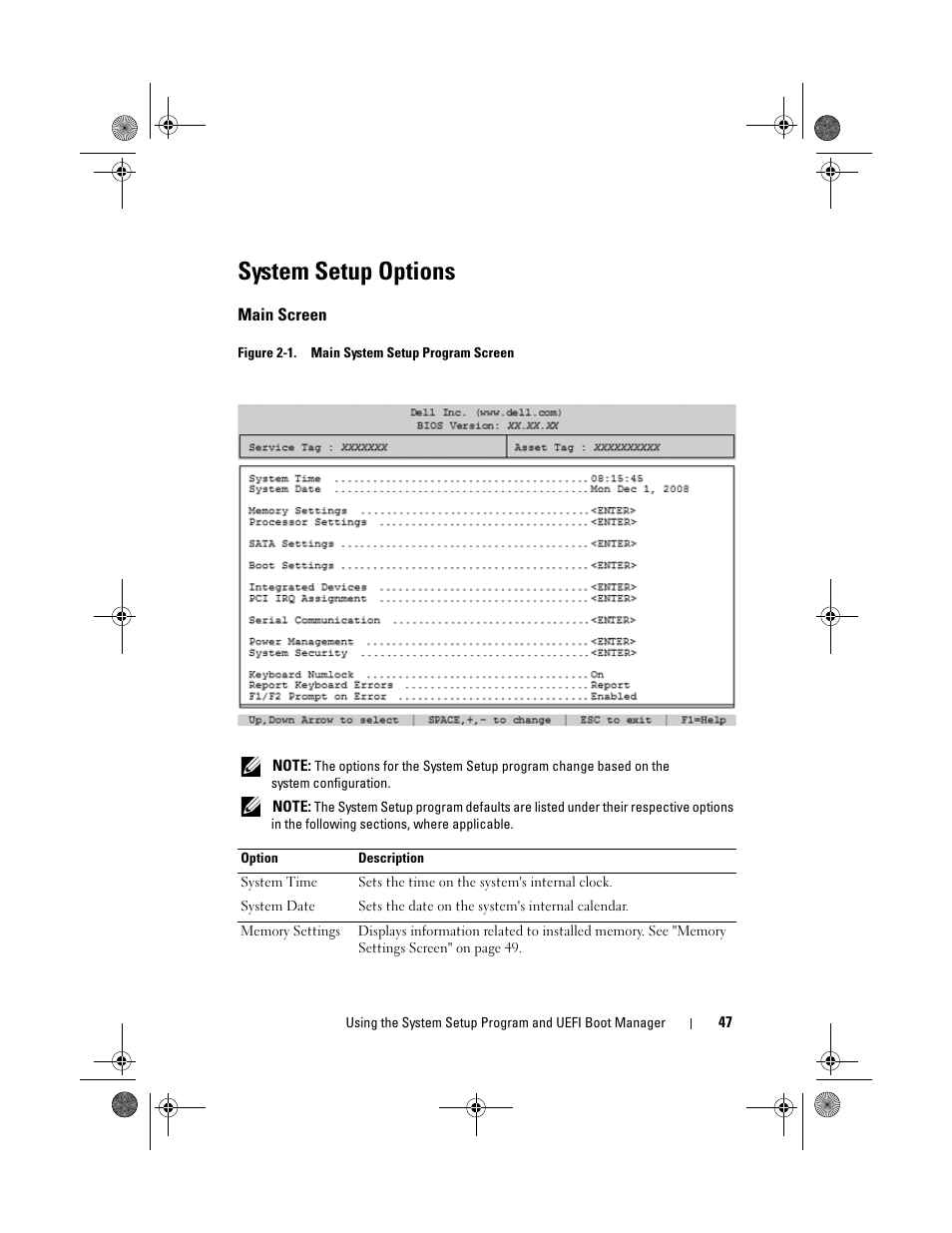 System setup options, Main screen | Dell DX6012S User Manual | Page 43 / 152