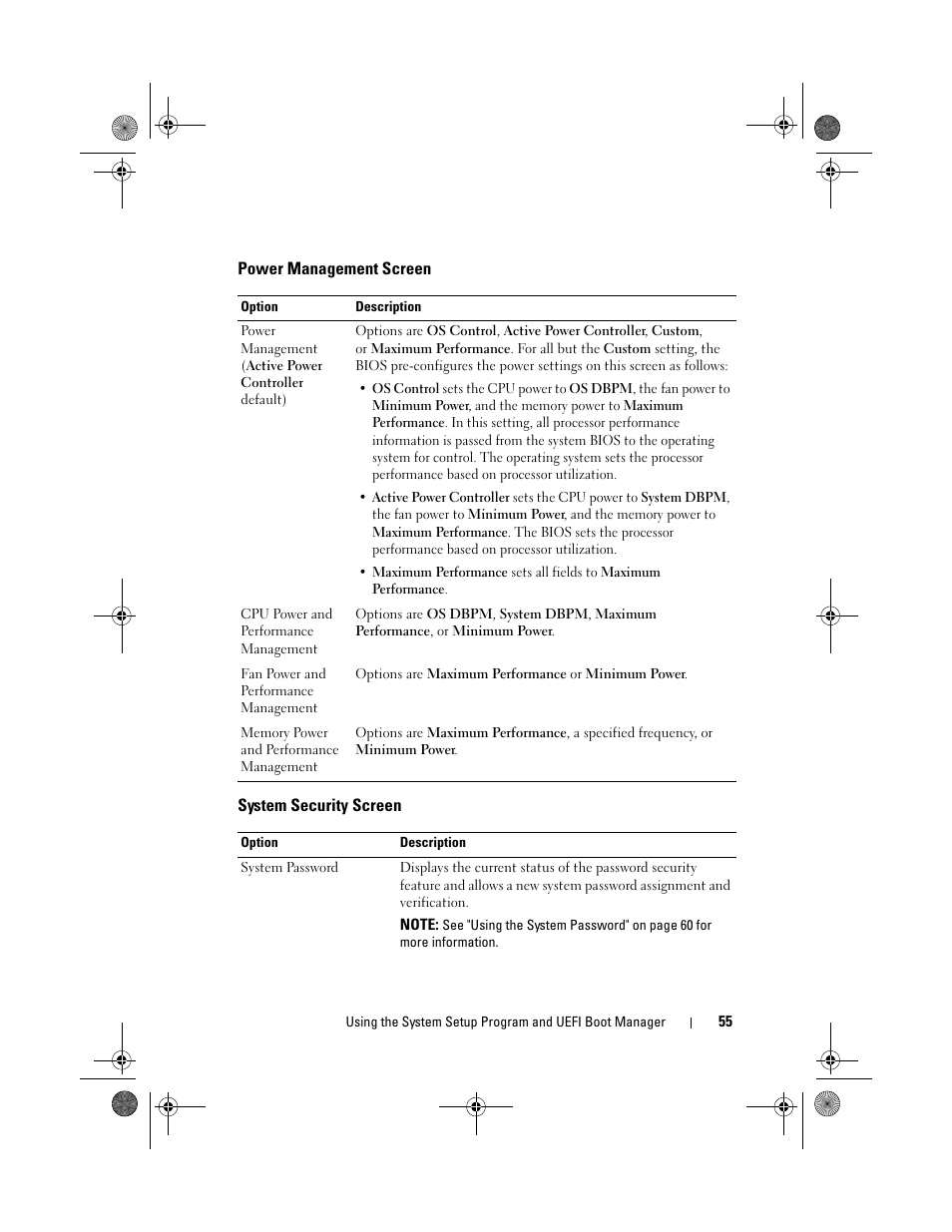 Power management screen, System security screen | Dell DX6012S User Manual | Page 51 / 152