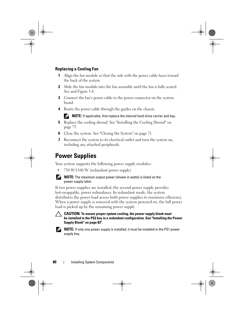 Replacing a cooling fan, Power supplies | Dell DX6012S User Manual | Page 76 / 152