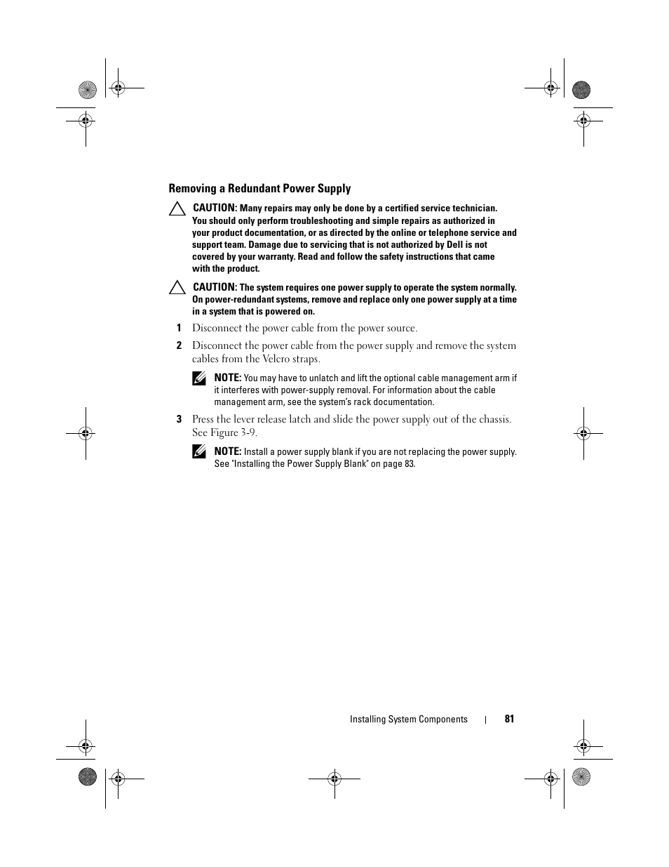 Removing a redundant power supply | Dell DX6012S User Manual | Page 77 / 152