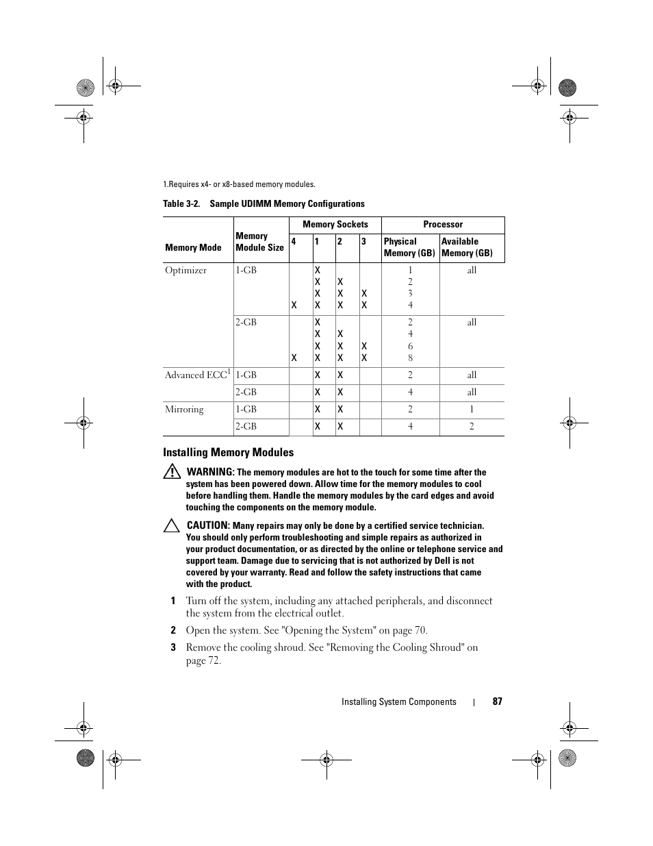 Installing memory modules | Dell DX6012S User Manual | Page 83 / 152
