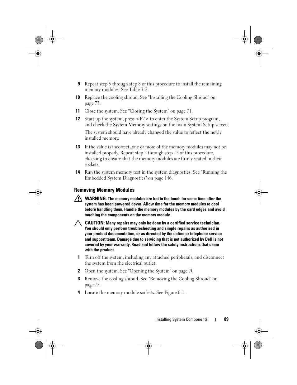 Removing memory modules | Dell DX6012S User Manual | Page 85 / 152