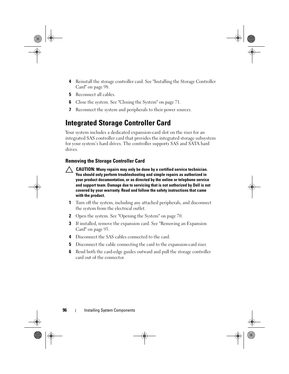 Integrated storage controller card, Removing the storage controller card, D. see "removing the storage | Dell DX6012S User Manual | Page 92 / 152