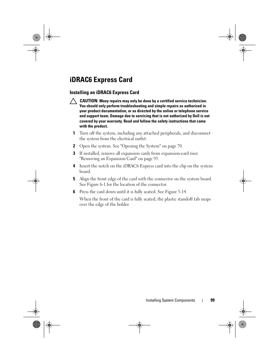 Idrac6 express card, Installing an idrac6 express card | Dell DX6012S User Manual | Page 95 / 152