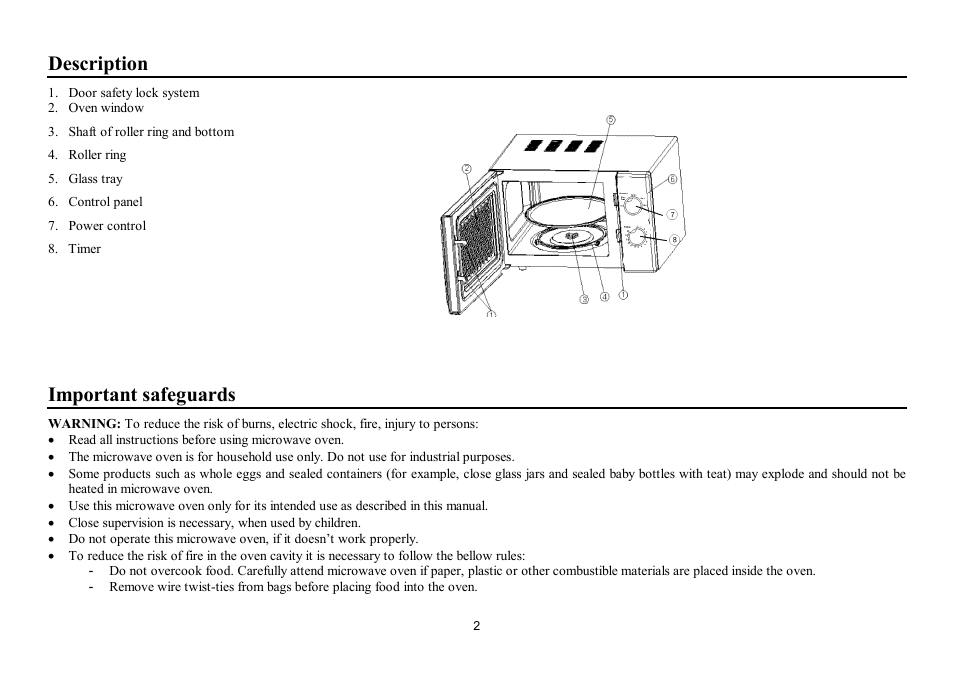 Description, Important safeguards | Hyundai H-MW1517 User Manual | Page 2 / 15