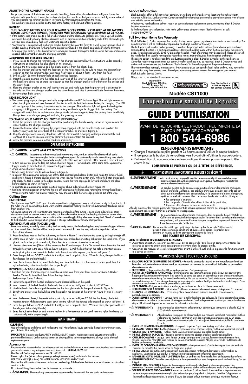 Guide d’utilisation, Modèle cst1000 | Black & Decker CST1000 User Manual | Page 2 / 4