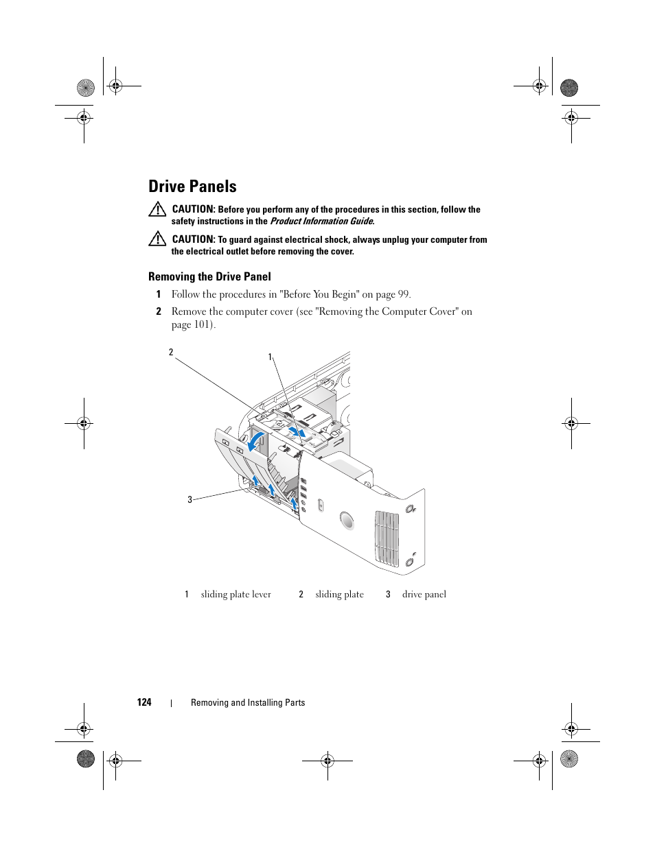 Drive panels | Dell XPS 420 (Late 2007) User Manual | Page 124 / 226
