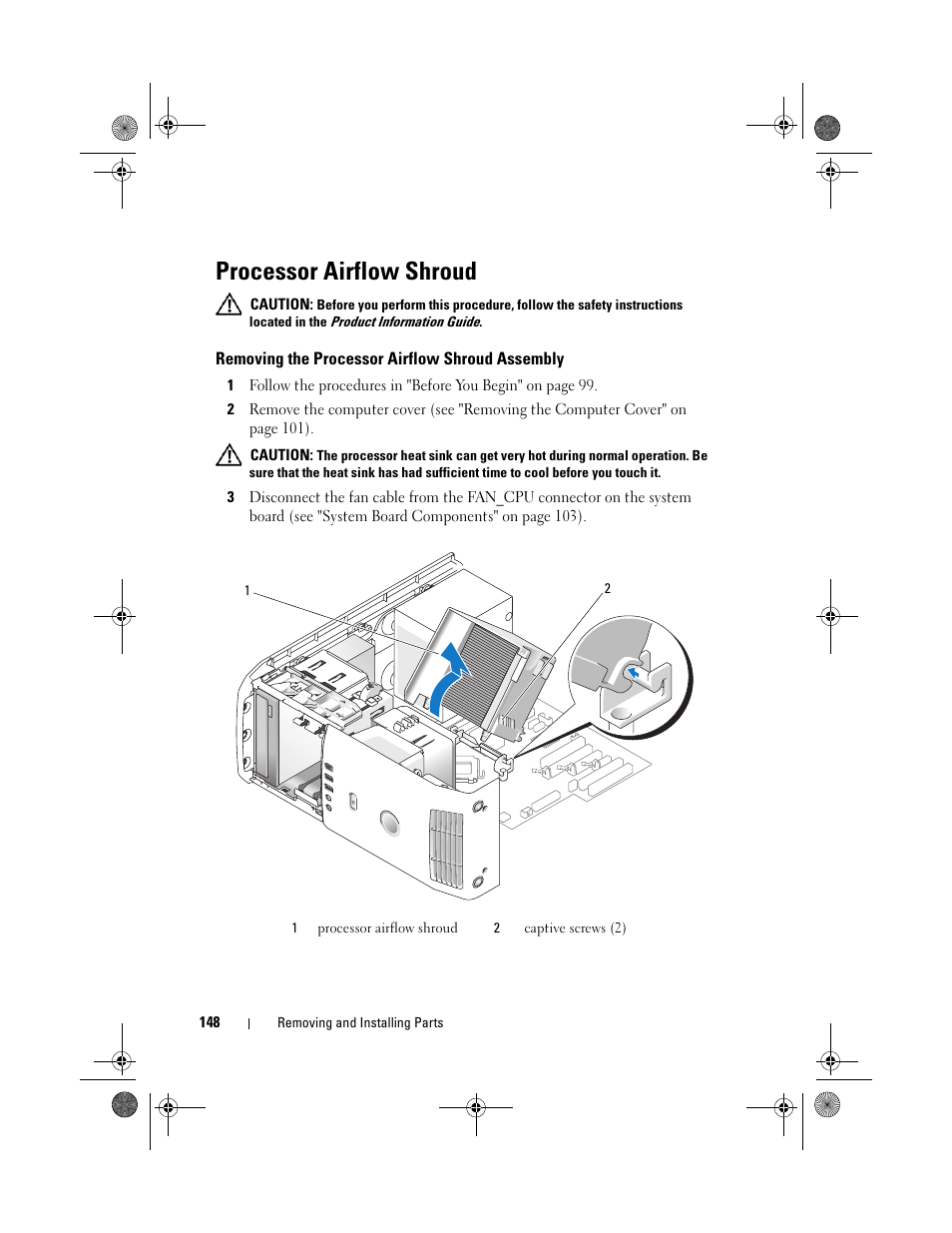 Processor airflow shroud | Dell XPS 420 (Late 2007) User Manual | Page 148 / 226