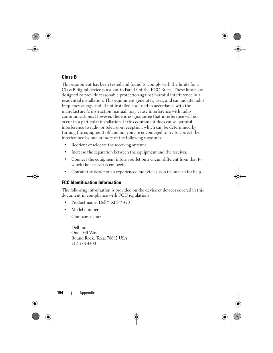 Dell XPS 420 (Late 2007) User Manual | Page 194 / 226