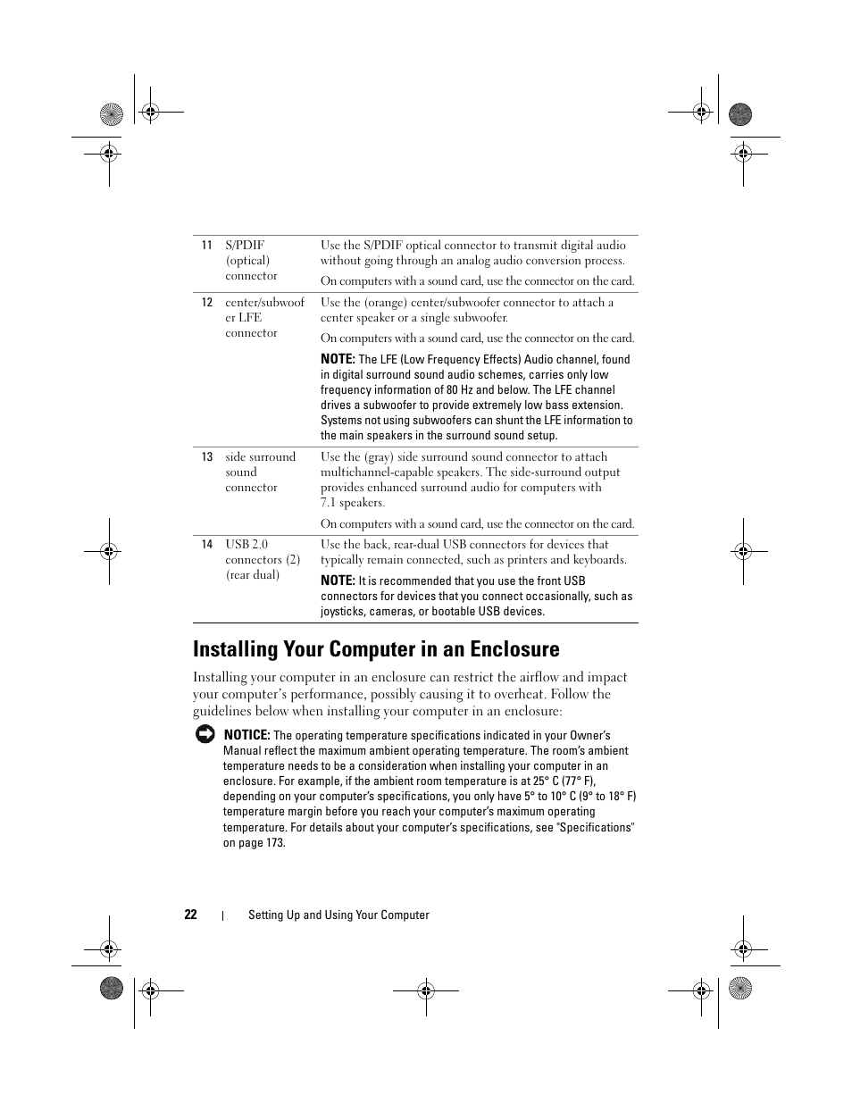 Installing your computer in an enclosure | Dell XPS 420 (Late 2007) User Manual | Page 22 / 226