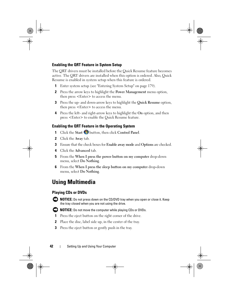 Using multimedia | Dell XPS 420 (Late 2007) User Manual | Page 42 / 226