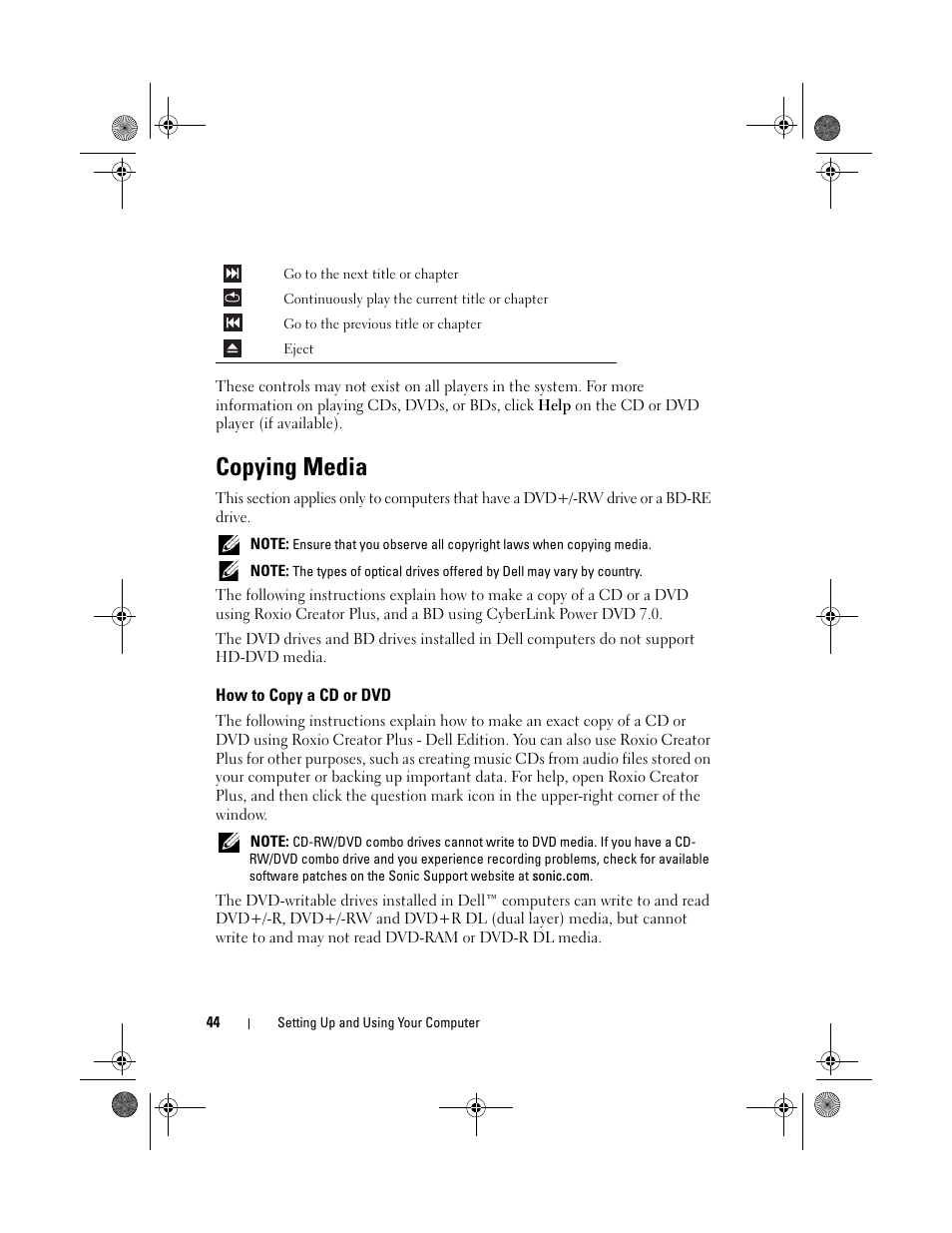 Copying media | Dell XPS 420 (Late 2007) User Manual | Page 44 / 226