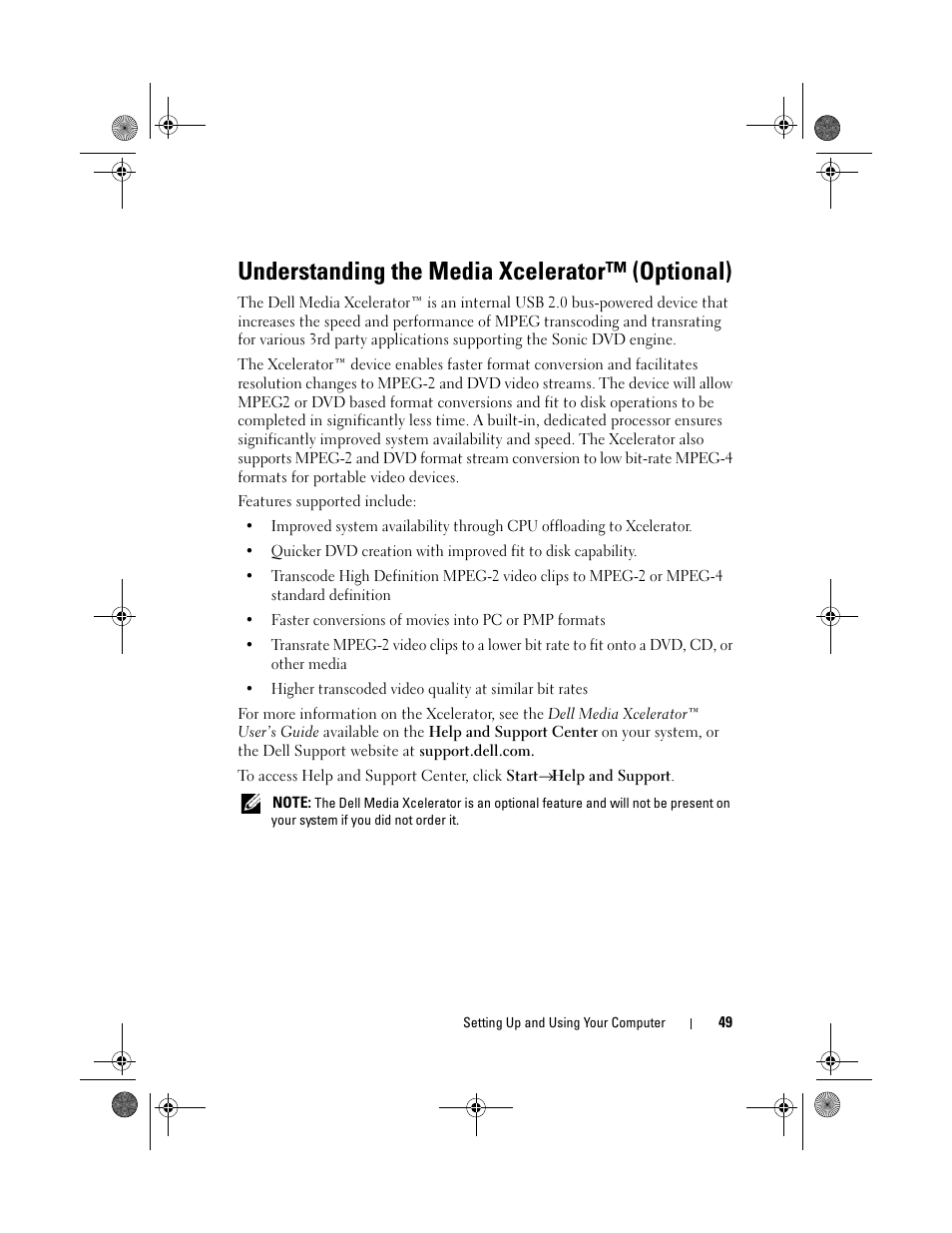 Understanding the media xcelerator™ (optional) | Dell XPS 420 (Late 2007) User Manual | Page 49 / 226