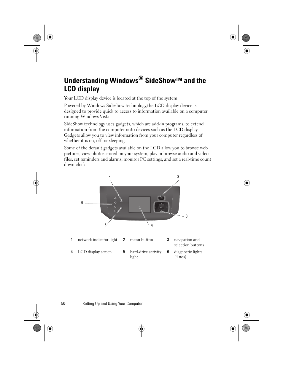 Understanding windows, Sideshow™ and the lcd display | Dell XPS 420 (Late 2007) User Manual | Page 50 / 226