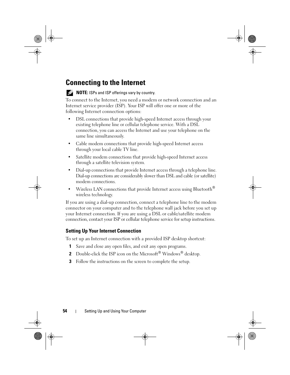 Connecting to the internet | Dell XPS 420 (Late 2007) User Manual | Page 54 / 226