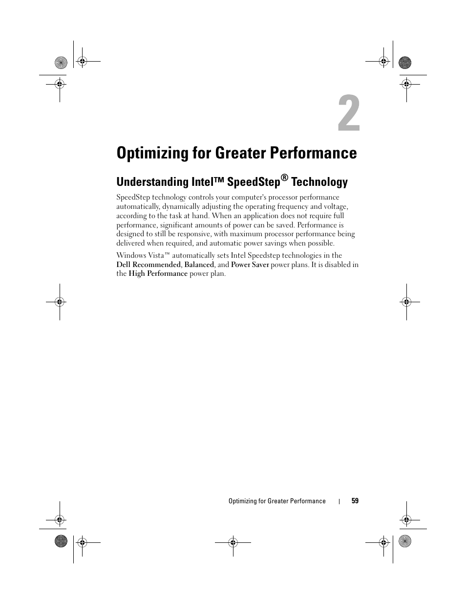 Optimizing for greater performance, Understanding intel™ speedstep, Technology | Dell XPS 420 (Late 2007) User Manual | Page 59 / 226