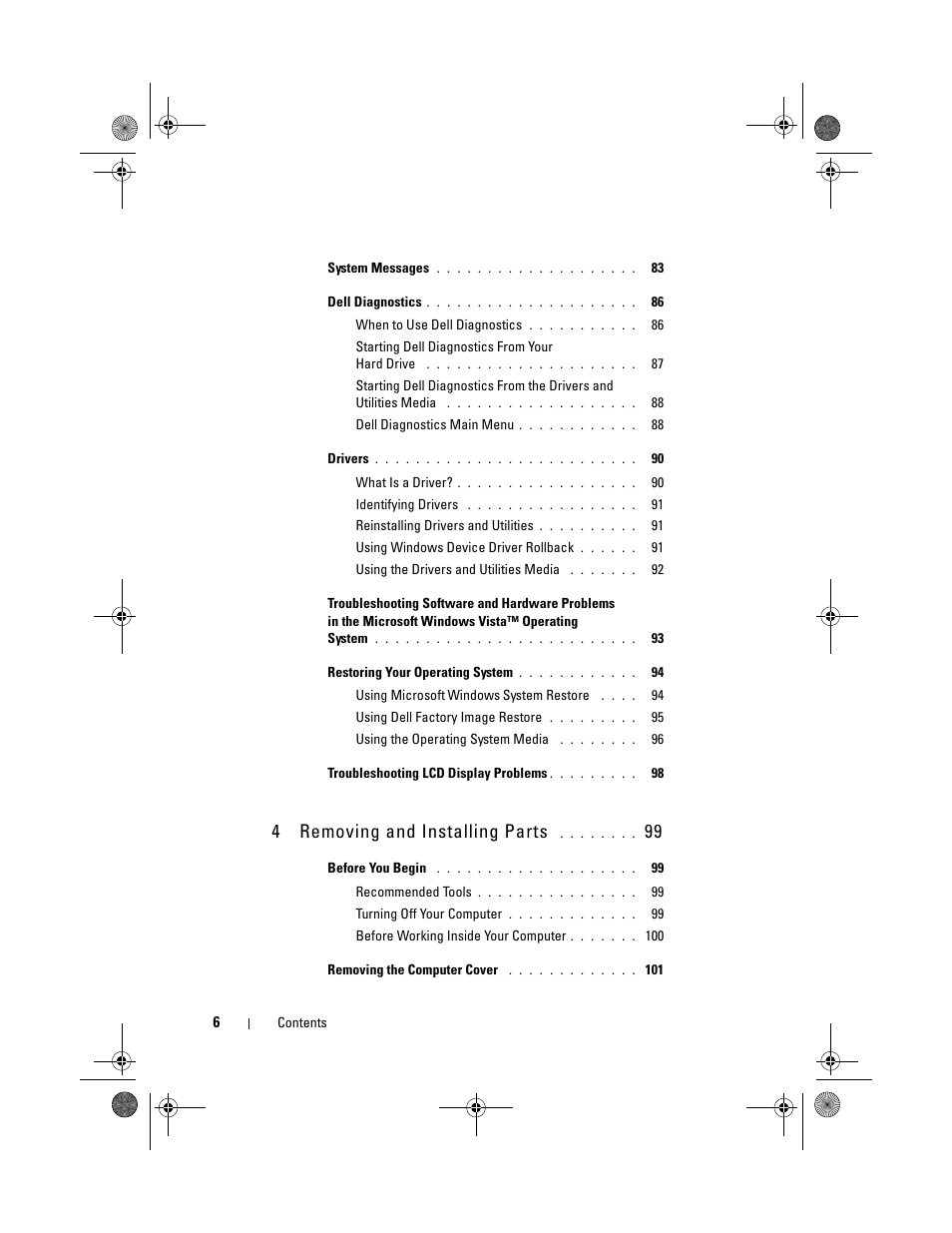 4removing and installing parts | Dell XPS 420 (Late 2007) User Manual | Page 6 / 226