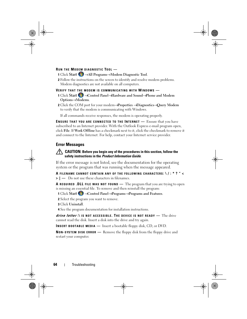 Error messages | Dell XPS 420 (Late 2007) User Manual | Page 64 / 226