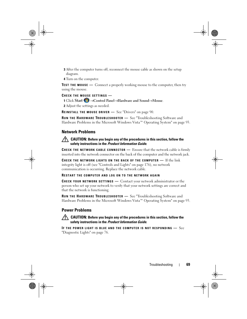 Network problems, Power problems | Dell XPS 420 (Late 2007) User Manual | Page 69 / 226