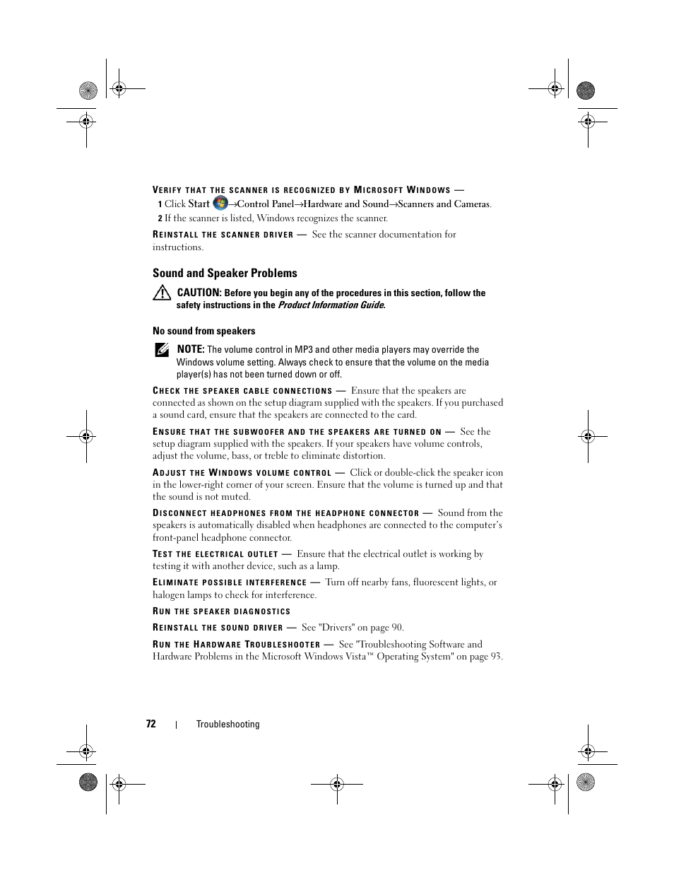 Sound and speaker problems | Dell XPS 420 (Late 2007) User Manual | Page 72 / 226