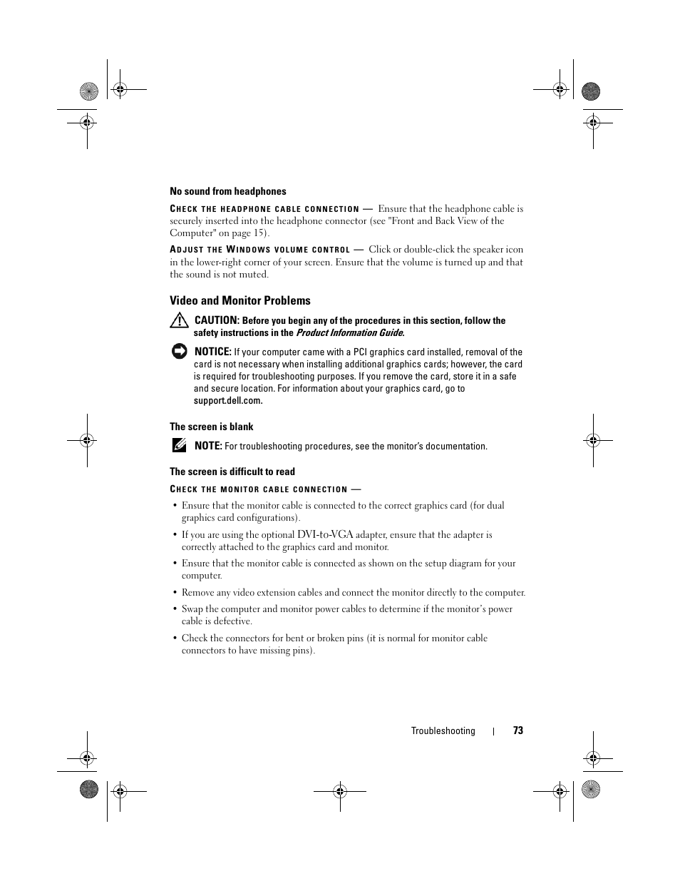 Video and monitor problems | Dell XPS 420 (Late 2007) User Manual | Page 73 / 226