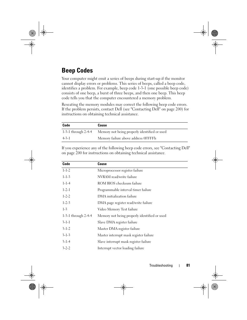 Beep codes | Dell XPS 420 (Late 2007) User Manual | Page 81 / 226