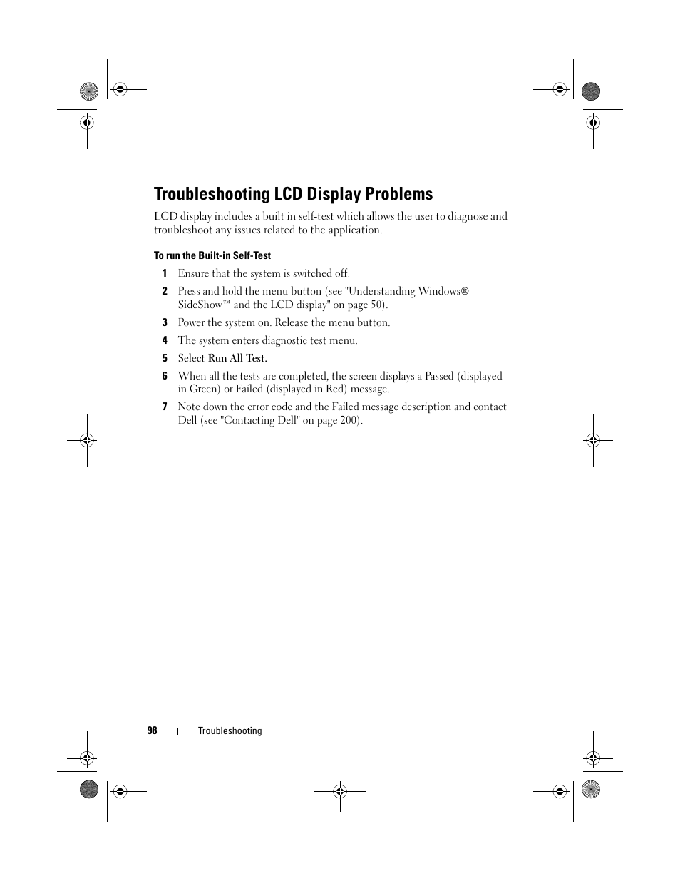 Troubleshooting lcd display problems | Dell XPS 420 (Late 2007) User Manual | Page 98 / 226