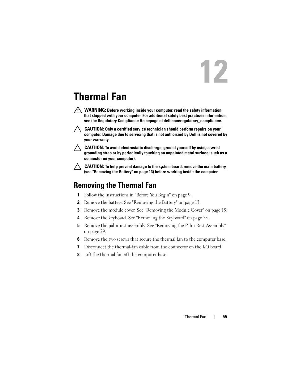 Thermal fan, Removing the thermal fan | Dell Inspiron 13z (N311z, Mid 2011) User Manual | Page 55 / 92