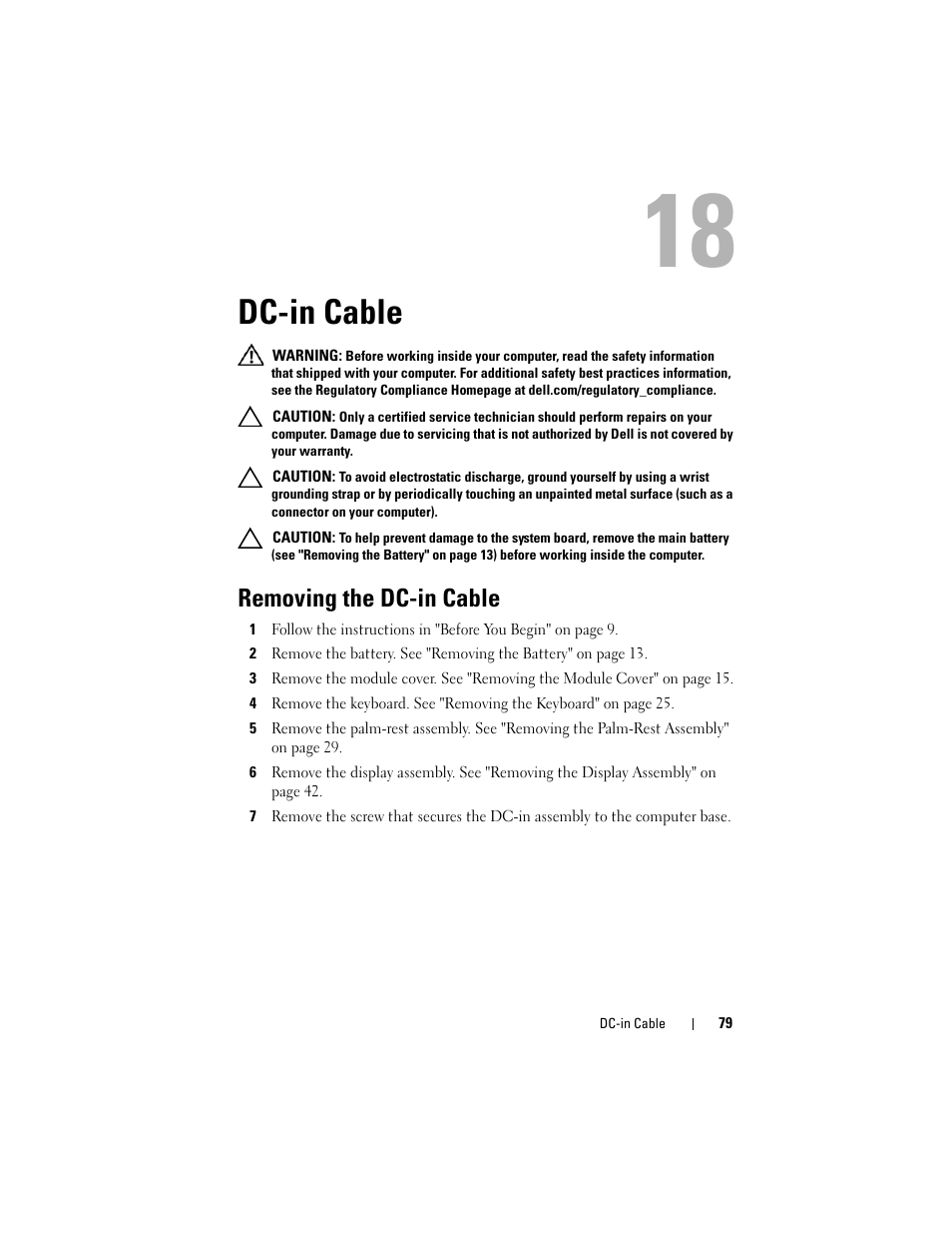 Dc-in cable, Removing the dc-in cable | Dell Inspiron 13z (N311z, Mid 2011) User Manual | Page 79 / 92