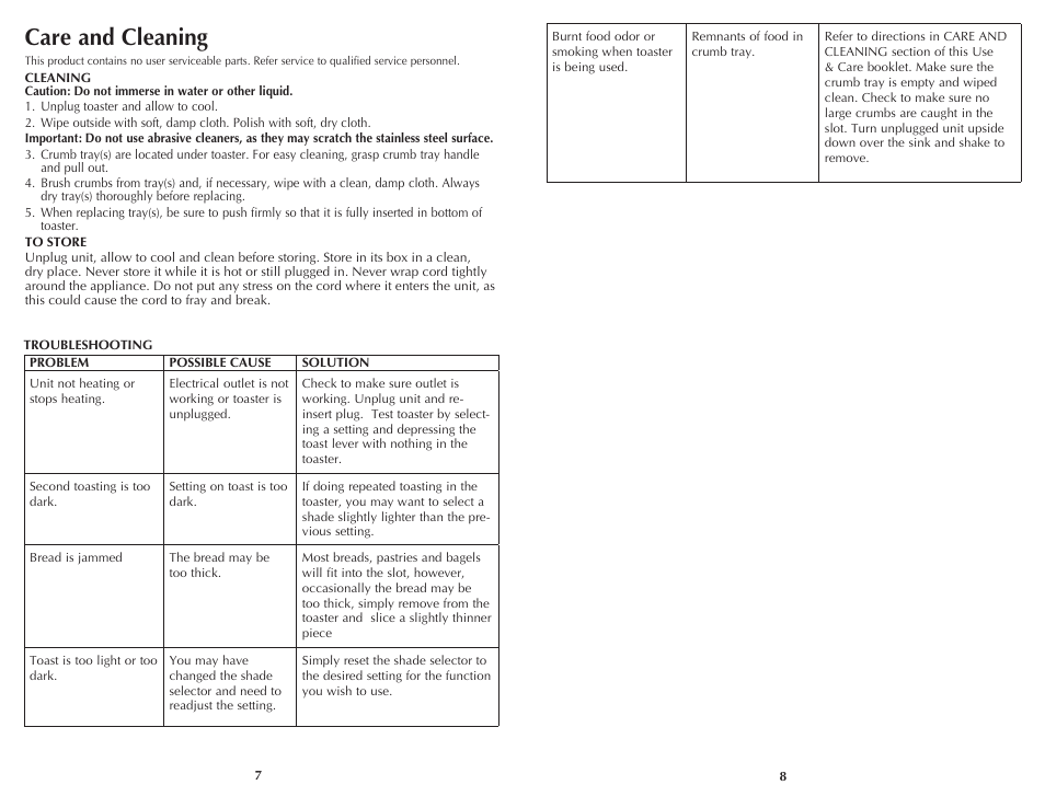 Care and cleaning | Black & Decker T2808 User Manual | Page 5 / 11