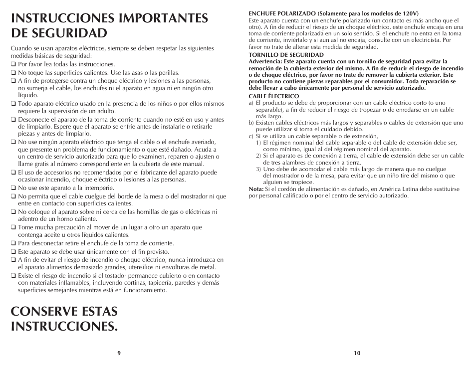 Instrucciones importantes de seguridad, Conserve estas instrucciones | Black & Decker T2808 User Manual | Page 6 / 11