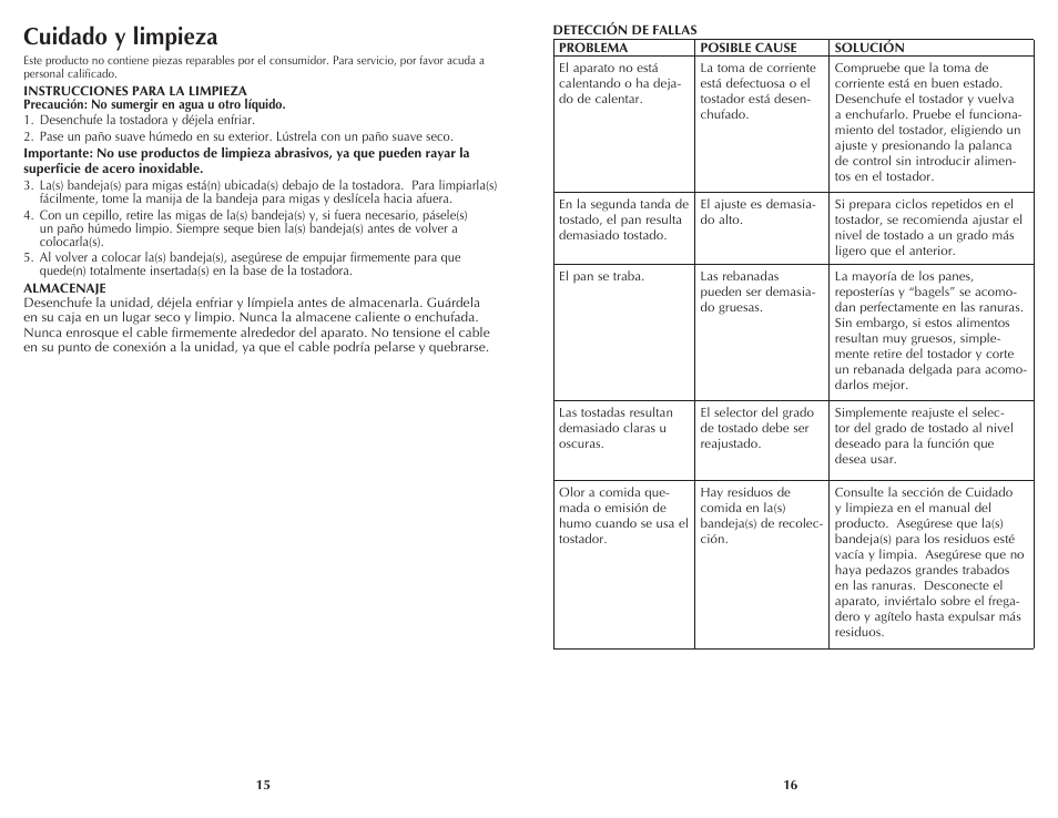 Cuidado y limpieza | Black & Decker T2808 User Manual | Page 9 / 11