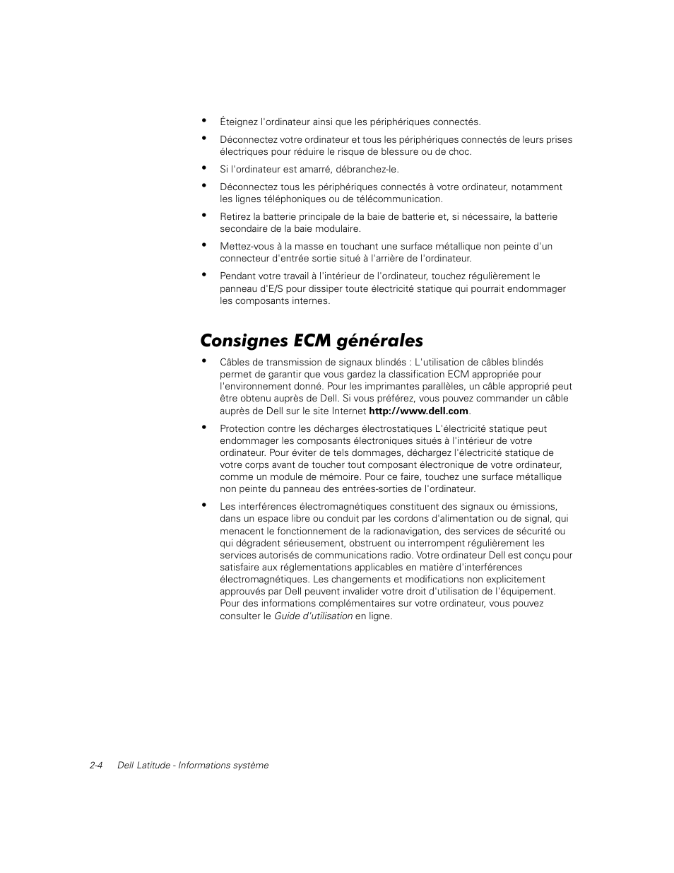 Consignes ecm générales | Dell Latitude C500 User Manual | Page 25 / 71