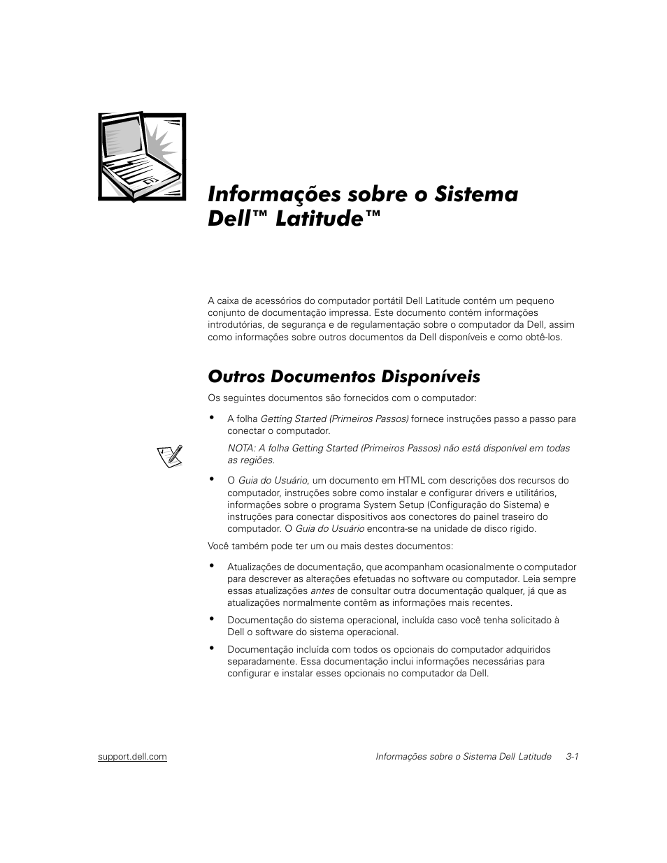 Informações sobre o sistema dell™ latitude, Outros documentos disponíveis | Dell Latitude C500 User Manual | Page 40 / 71