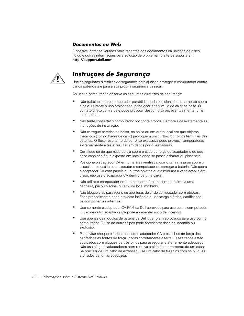 Documentos na web, Instruções de segurança | Dell Latitude C500 User Manual | Page 41 / 71