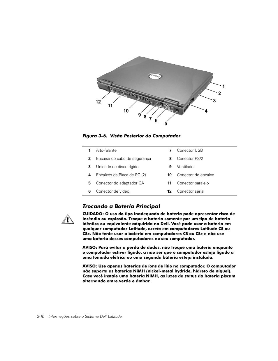 Trocando a bateria principal | Dell Latitude C500 User Manual | Page 49 / 71