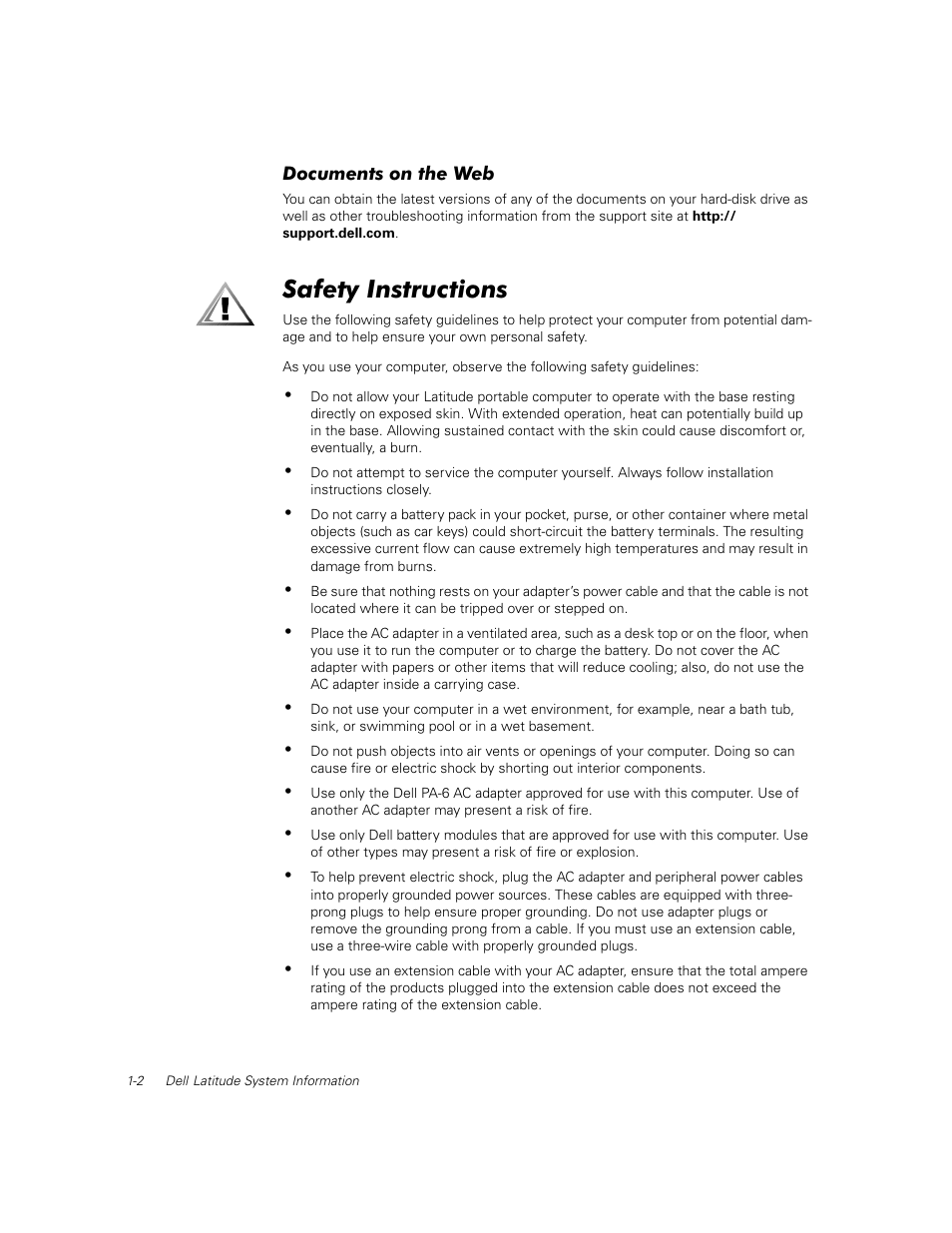 Documents on the web, Safety instructions | Dell Latitude C500 User Manual | Page 5 / 71