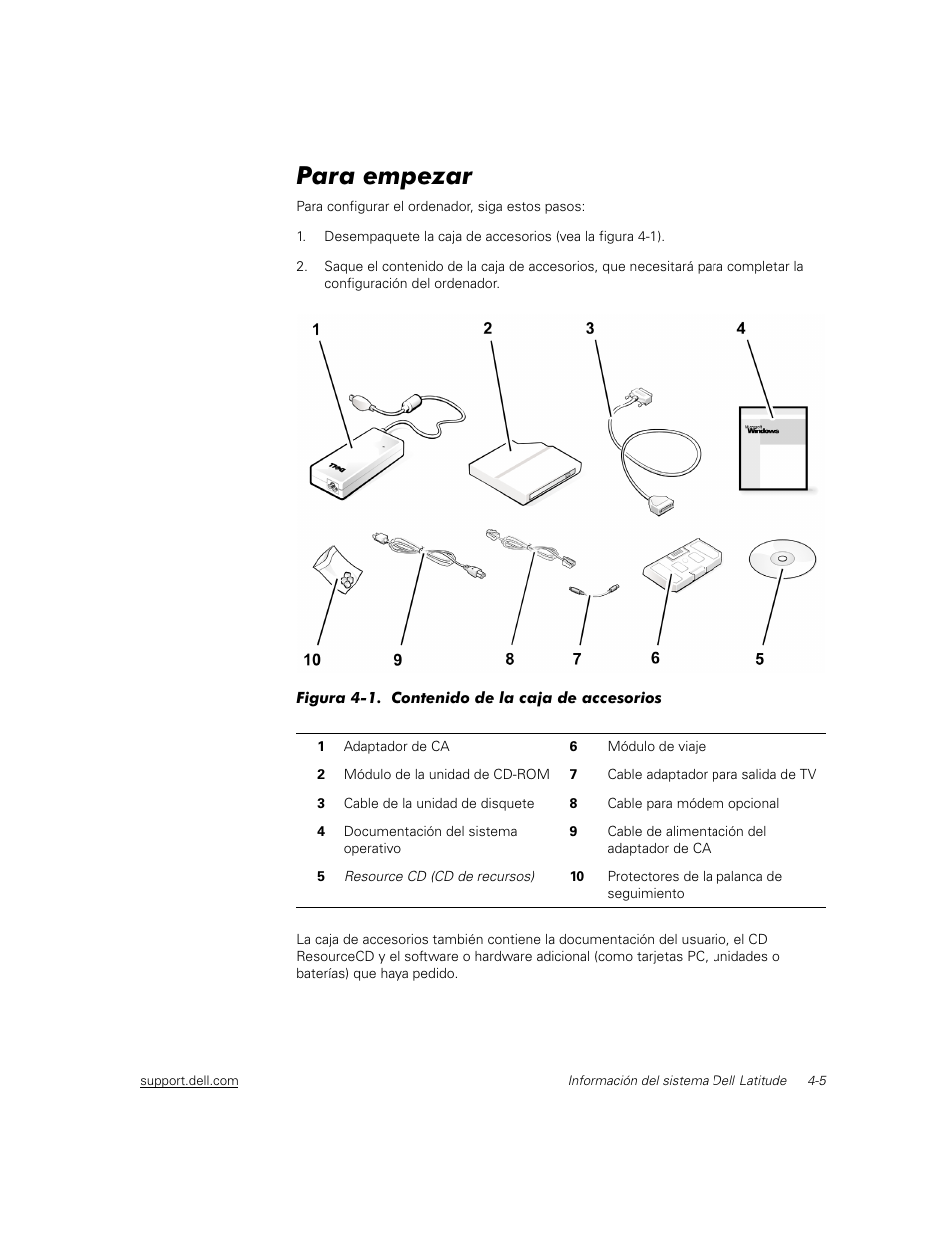 Para empezar | Dell Latitude C500 User Manual | Page 62 / 71