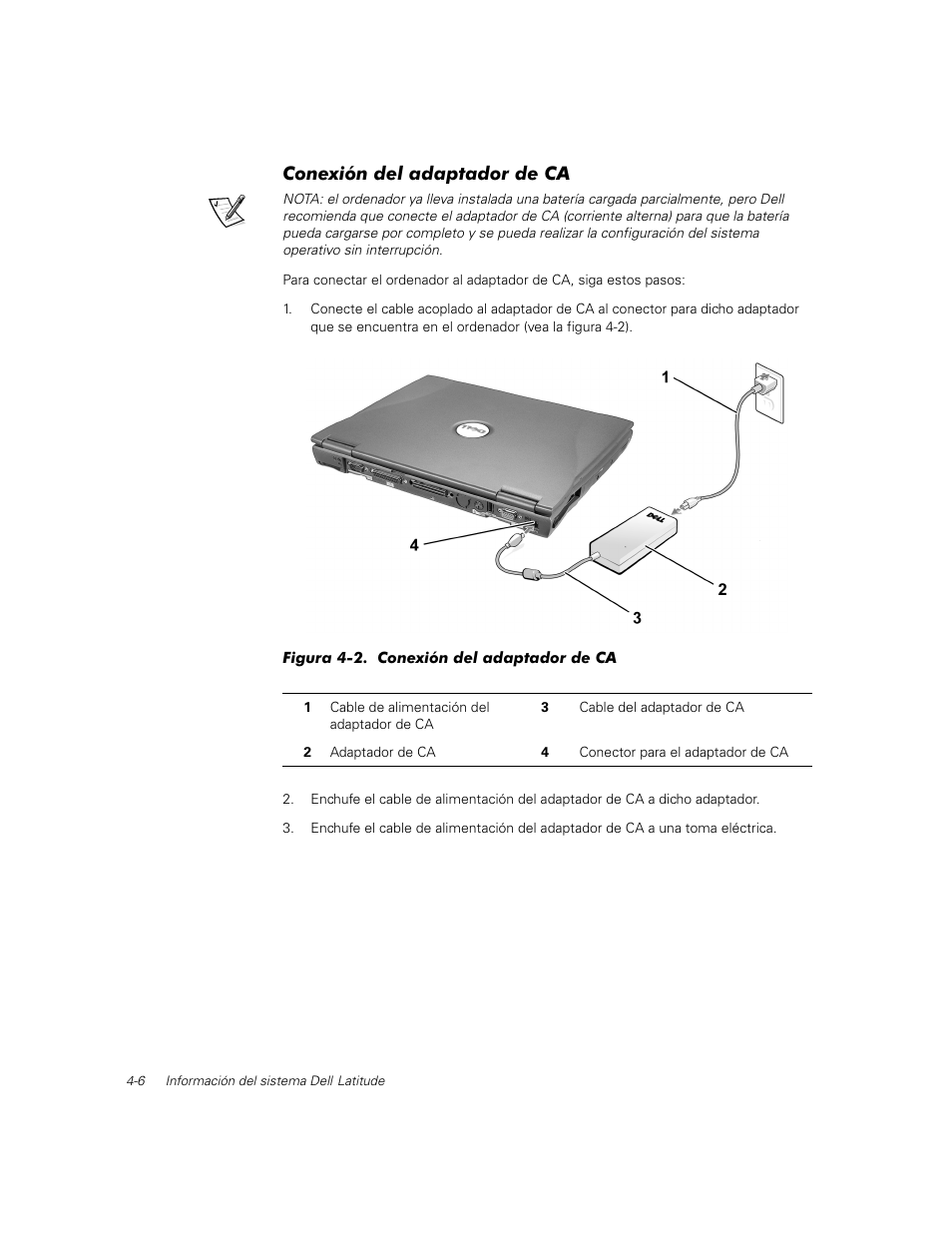 Conexión del adaptador de ca | Dell Latitude C500 User Manual | Page 63 / 71