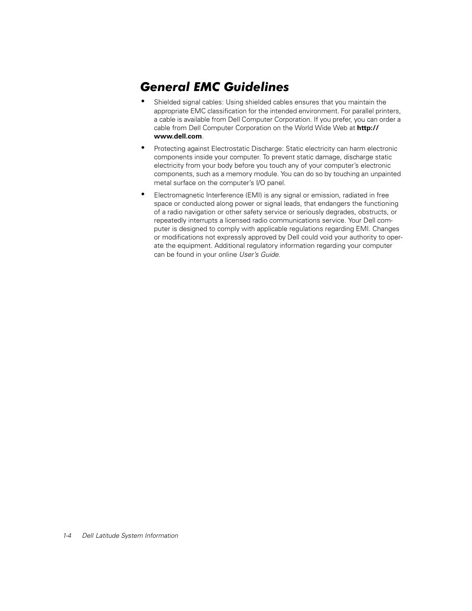 General emc guidelines | Dell Latitude C500 User Manual | Page 7 / 71