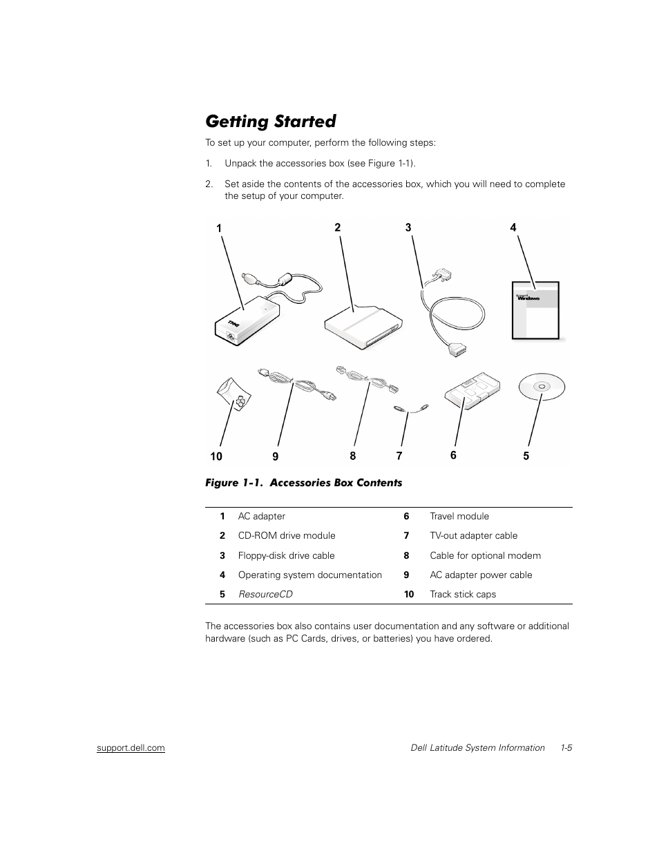 Getting started | Dell Latitude C500 User Manual | Page 8 / 71